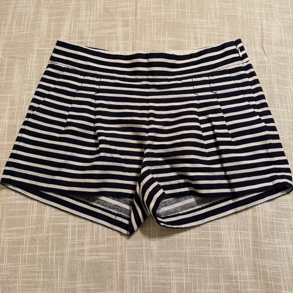 J.Crew Black White Striped Cotton Linen Shorts Womens Size 6 Nautical Side Zip